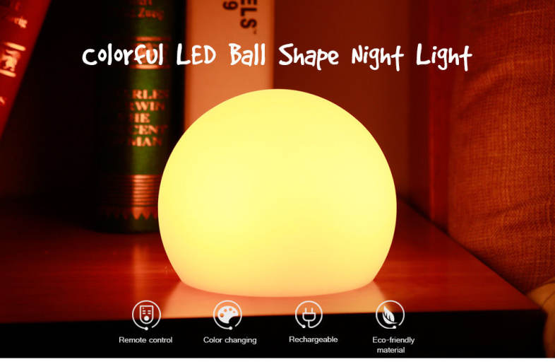 USB Rechargeable LED Ball Shape Night Light with Remote Control for Bedroom