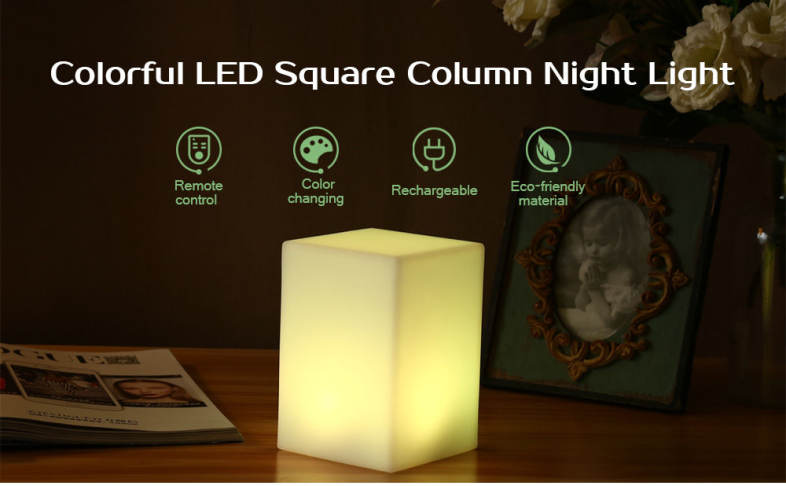 USB Rechargeable LED Square Column Night Light with Remote Control 16 Colors