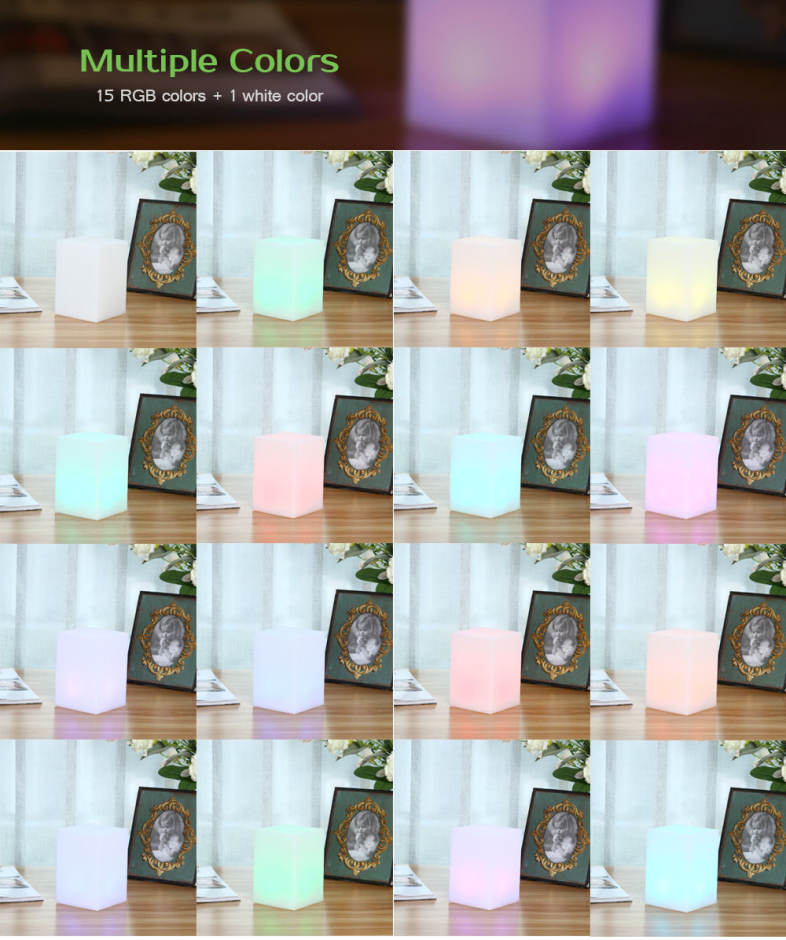 USB Rechargeable LED Square Column Night Light with Remote Control 16 Colors