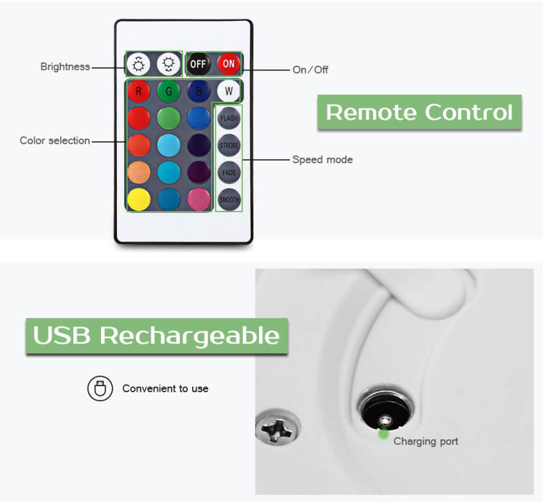 USB Rechargeable LED Square Column Night Light with Remote Control 16 Colors