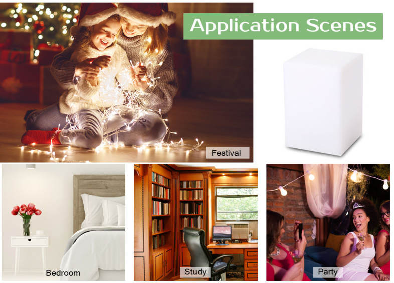 USB Rechargeable LED Square Column Night Light with Remote Control 16 Colors