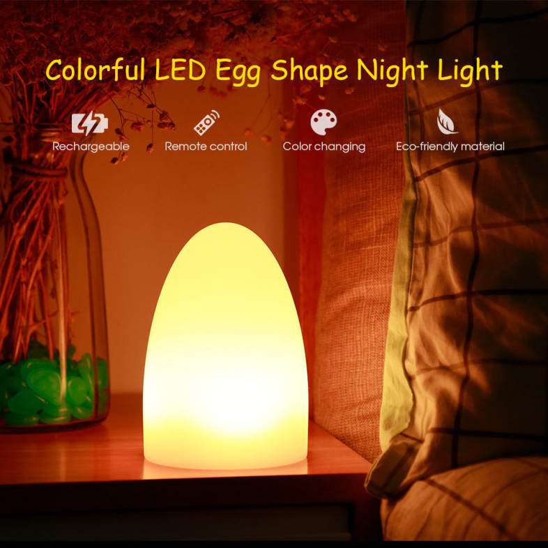 USB Rechargeable LED Egg Shape Night Light with Remote Control for Bedroom
