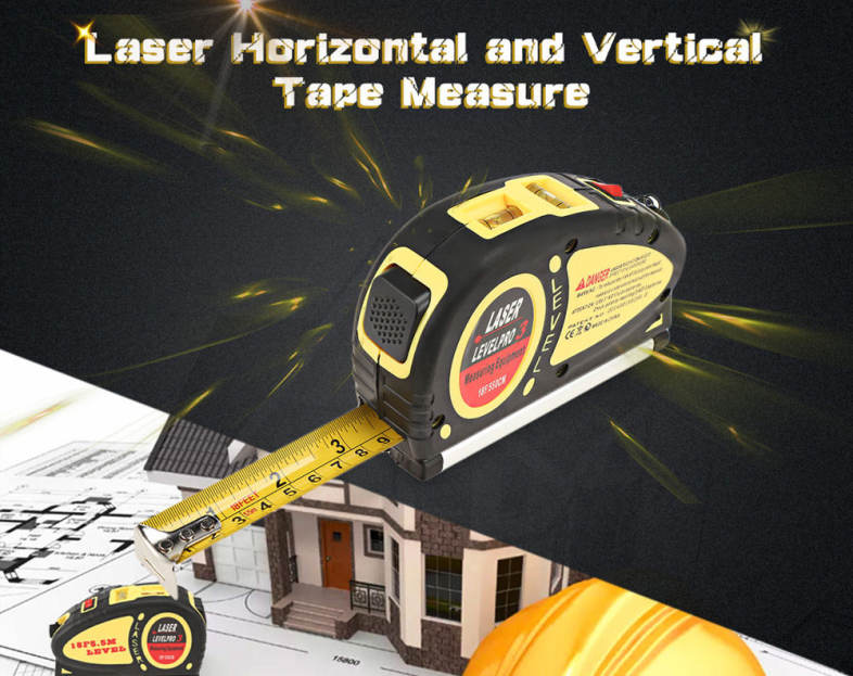 Multipurpose Laser Level Measuring 5.5m Standard and Metric Tape Ruler Tool 
