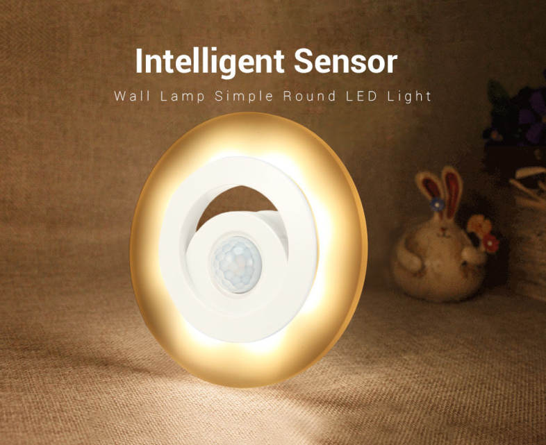 Intelligent Sensor Human Body Light Induction Wall Lamp Simple Round LED 80LM