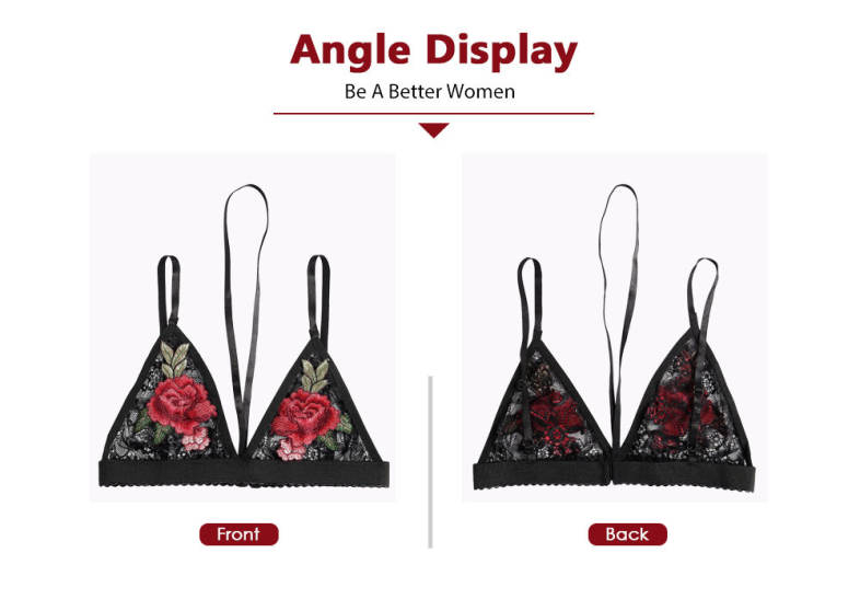 Spaghetti Strap Halter Neck Floral Embroidery Spliced Lace Women Bra Top