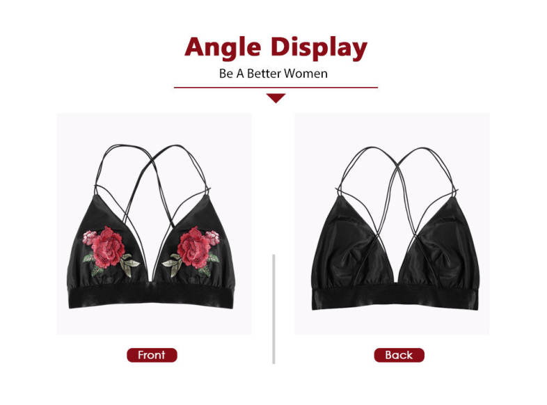 Spaghetti Strap Backless Floral Embroidery Women Bra Top