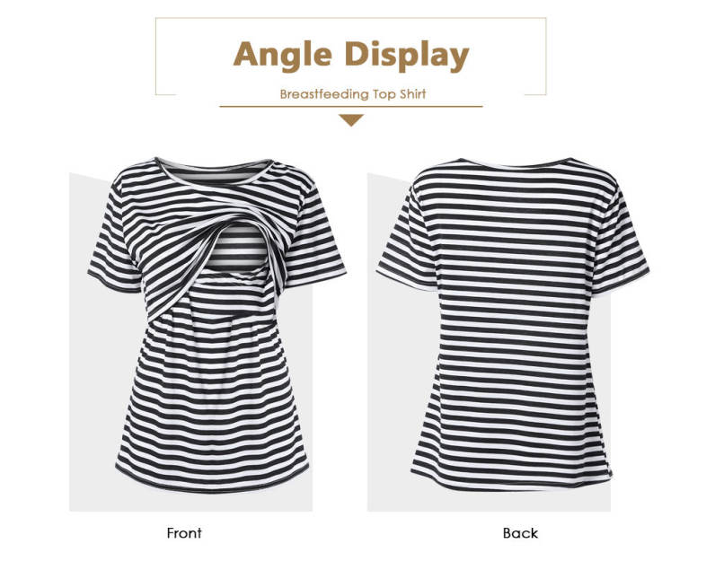 Round Collar Short Sleeves Layered Maternity Breastfeeding Top Shirt