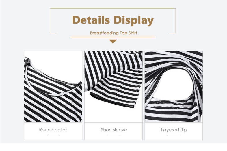 Round Collar Short Sleeves Layered Maternity Breastfeeding Top Shirt