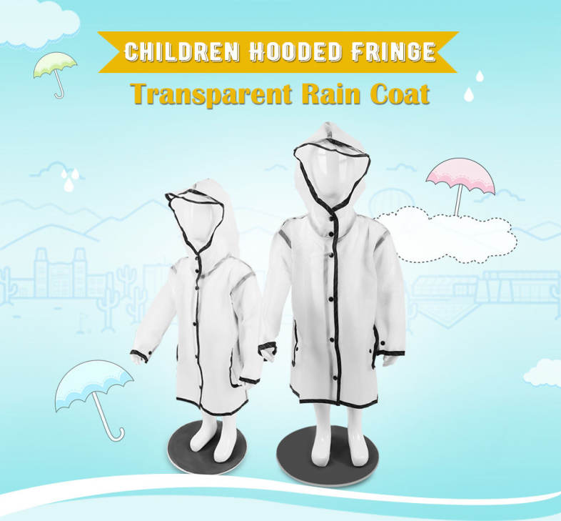 Children Hooded Fringe Transparent Rain Coat Rainsuit Rainwear