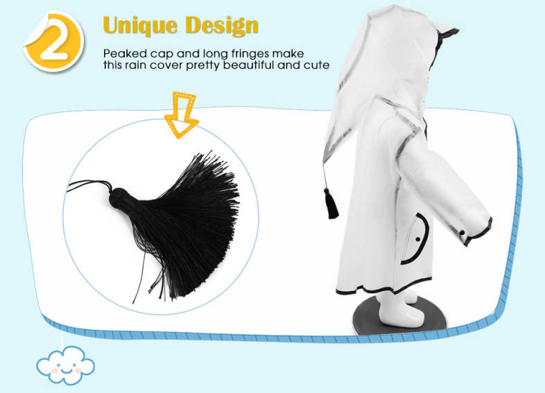 Children Hooded Fringe Transparent Rain Coat Rainsuit Rainwear
