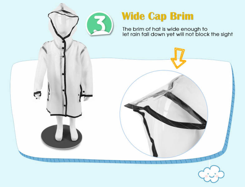 Children Hooded Fringe Transparent Rain Coat Rainsuit Rainwear