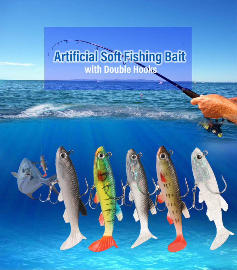 3D Eye Lead Artificial Soft Fishing Bait with Double Hook