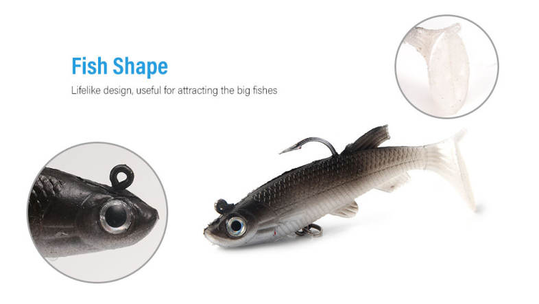 3D Eye Lead Artificial Soft Fishing Bait with Double Hook