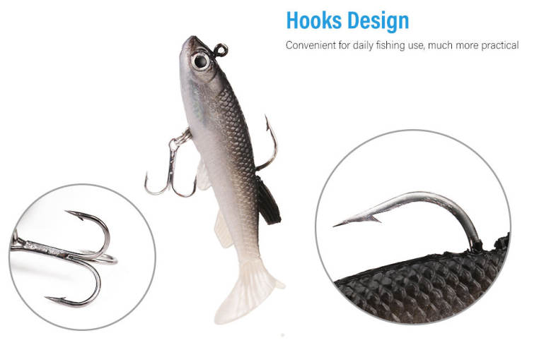 3D Eye Lead Artificial Soft Fishing Bait with Double Hook