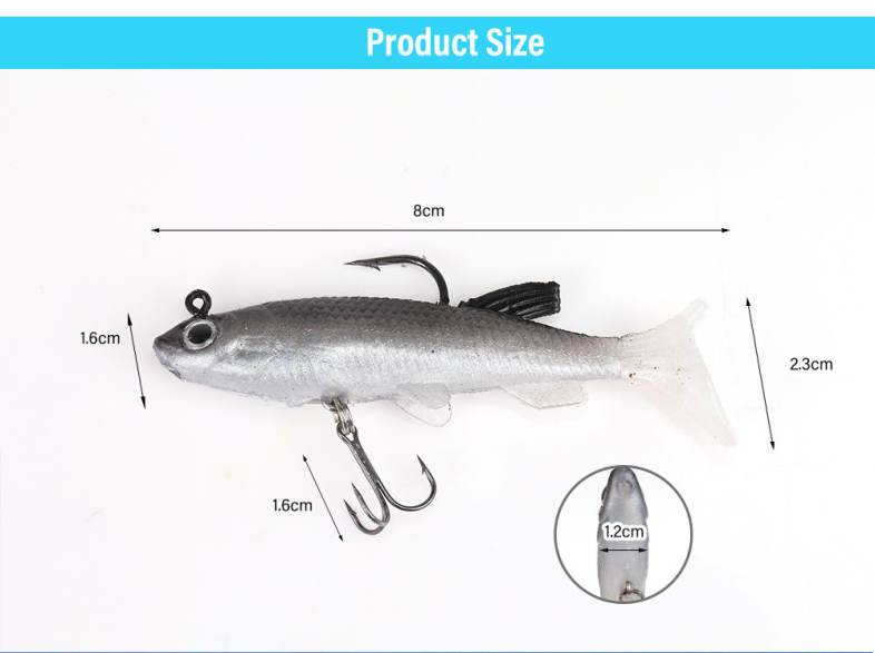 3D Eye Lead Artificial Soft Fishing Bait with Double Hook