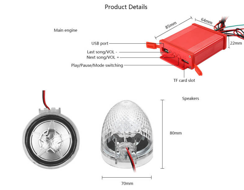 YTN15 Universal Motorcycle Anti-theft Security Alarm System Bluetooth FM MP3 Speakers 