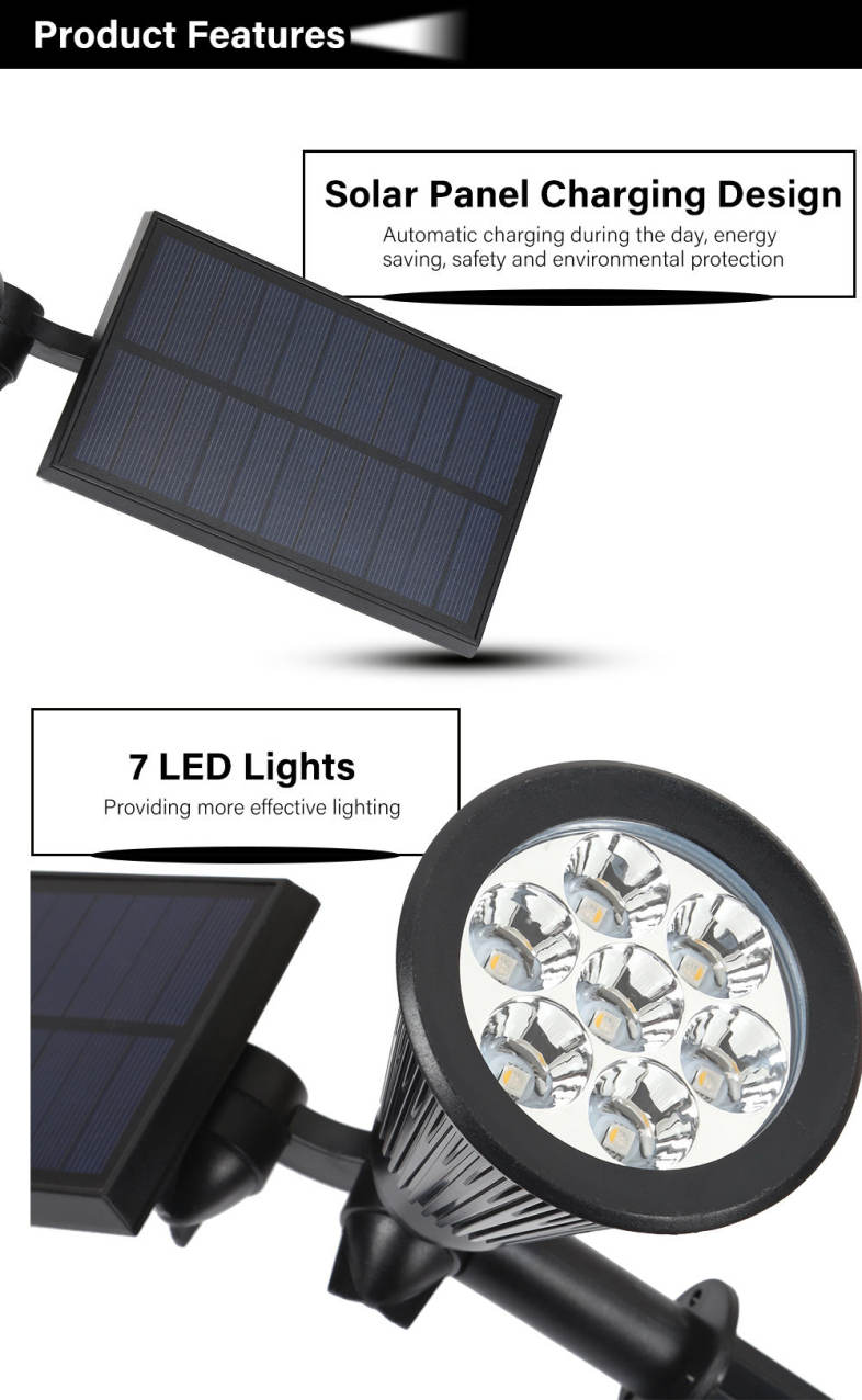 7 LEDs Solar Power Spotlight Lawn Lamp Outdoor Landscape Light