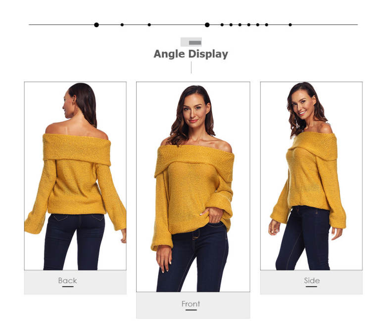 Off The Shoulder Long Bell Sleeve Overlap Solid Color Women Pullover Sweater