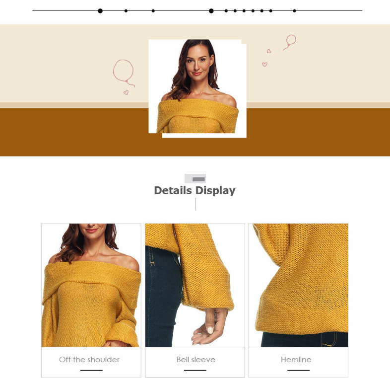 Off The Shoulder Long Bell Sleeve Overlap Solid Color Women Pullover Sweater