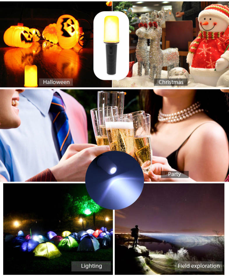 Portable Handheld LED Flicker Flame Flashlight