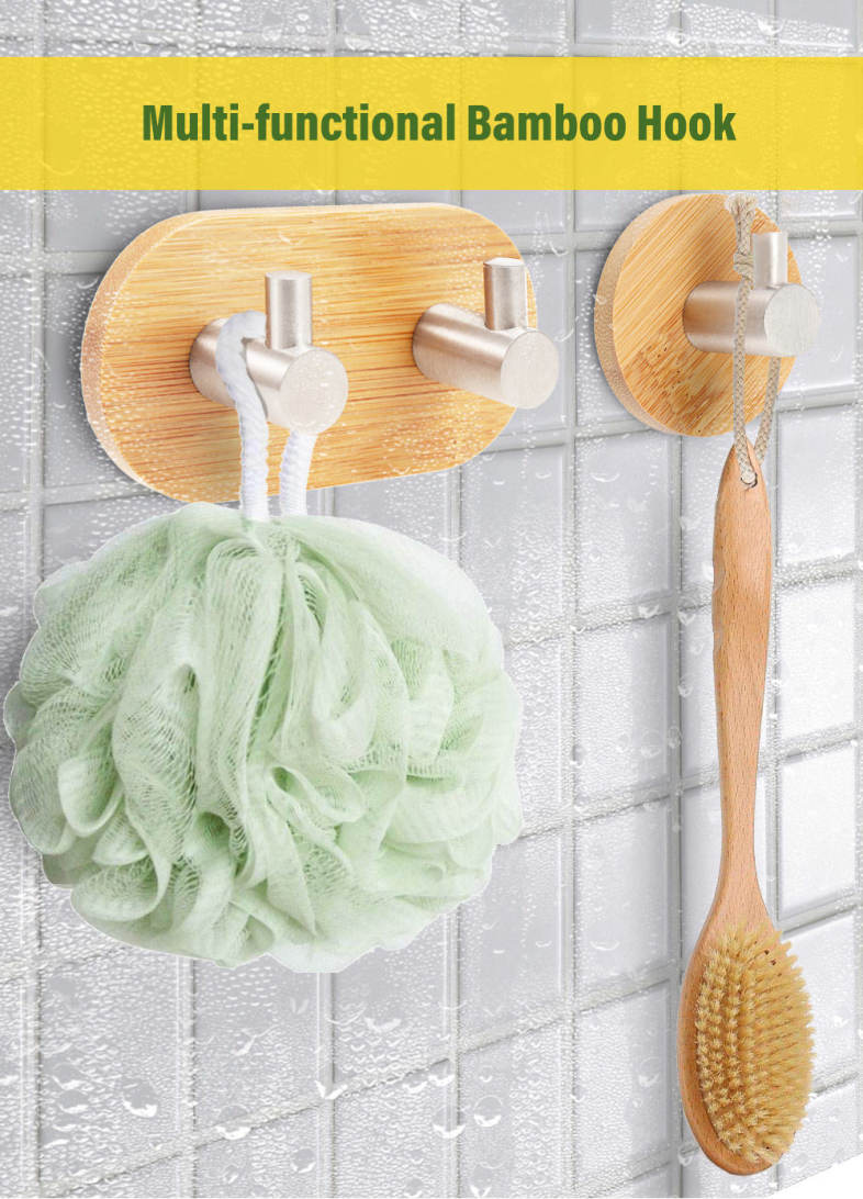 Wall Mounted Bamboo Wooden Coat Hook Rack