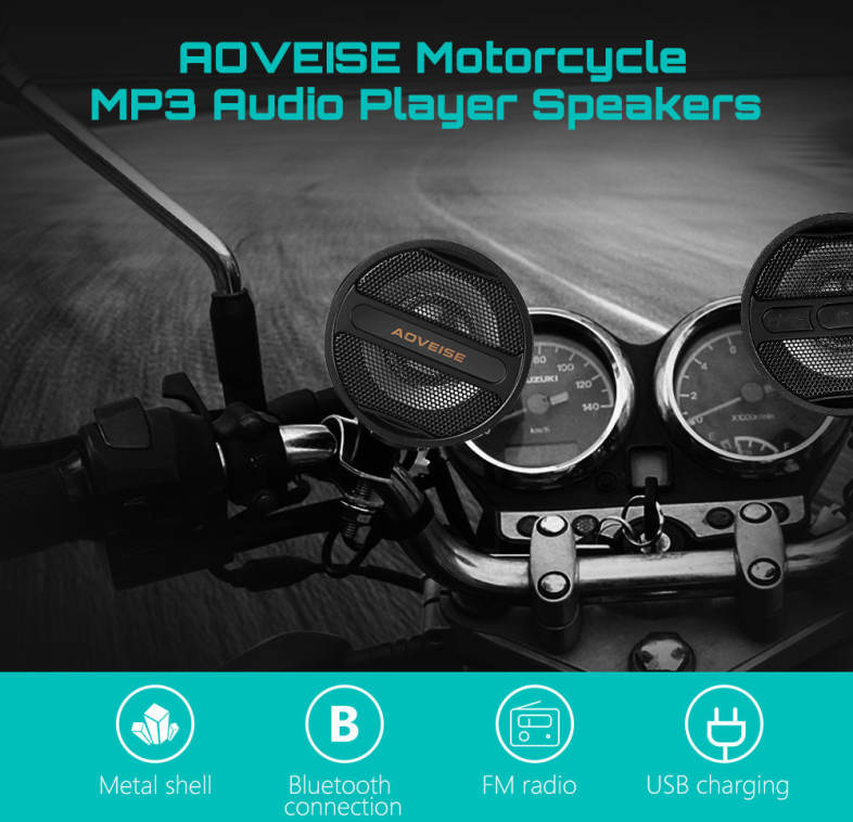 AOVEISE MT473 12V Motorcycle MP3 Audio Player Bluetooth Speakers FM Tuner