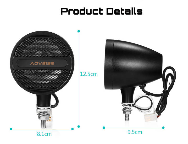 AOVEISE MT473 12V Motorcycle MP3 Audio Player Bluetooth Speakers FM Tuner
