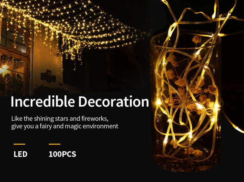 100 LEDs 10m Fairy Copper String Light DIY Shape 8 Modes with Remote Control
