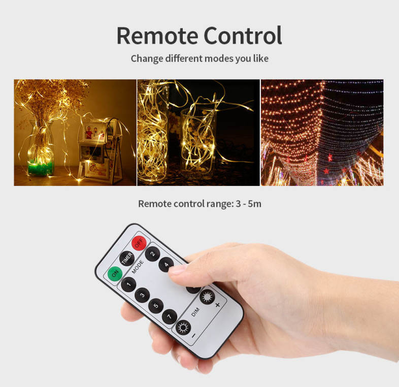 100 LEDs 10m Fairy Copper String Light DIY Shape 8 Modes with Remote Control