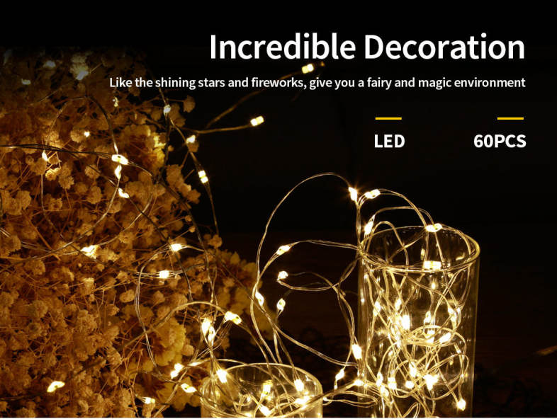 LH - LS - 6M60LWW 60 LEDs 6m Fairy Copper String Light with Remote Control