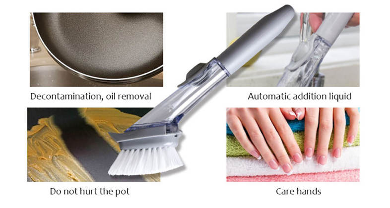 Clean Brush with Washing Up Liquid Soap Dispenser Kitchen Utensil Pot