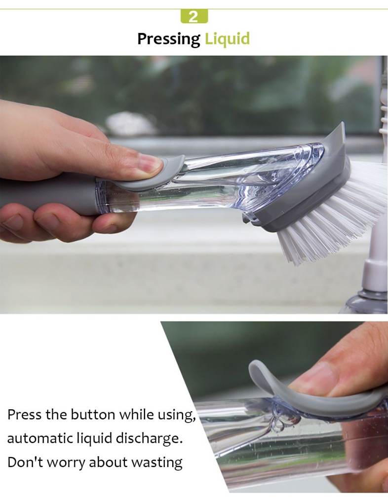 Clean Brush with Washing Up Liquid Soap Dispenser Kitchen Utensil Pot