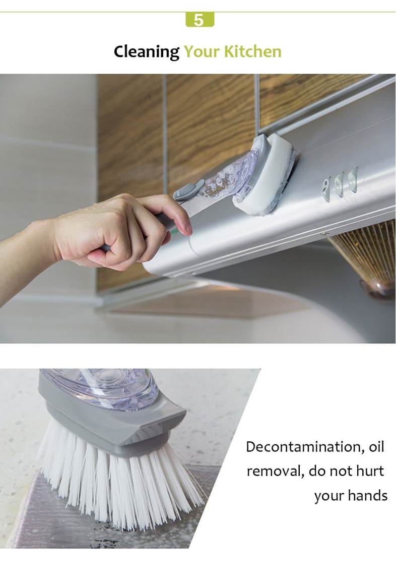 Clean Brush with Washing Up Liquid Soap Dispenser Kitchen Utensil Pot