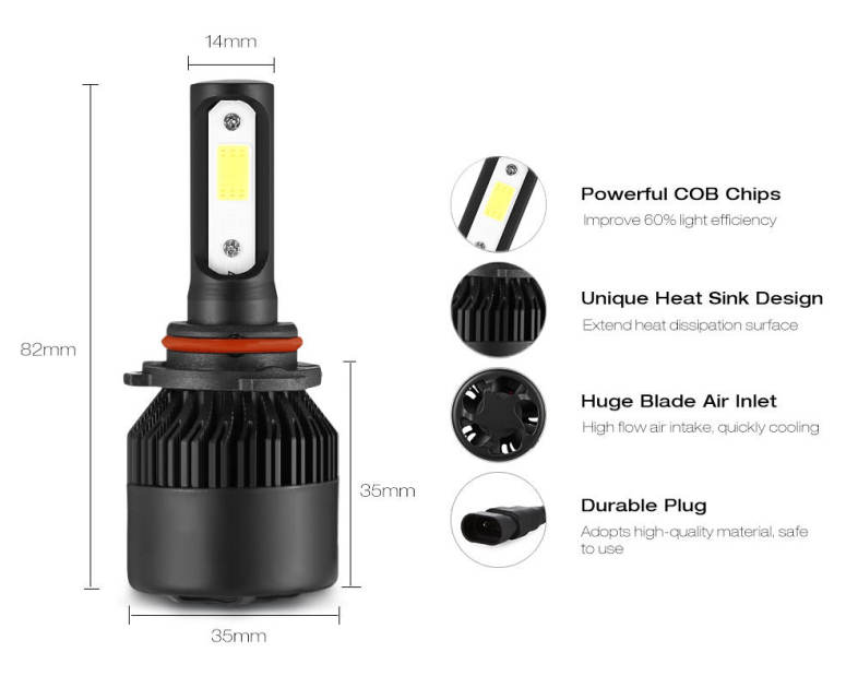 2PCS S2A 9006 / HB4 Car LED Headlight 9 - 30V 72W 6000K Front Lamp