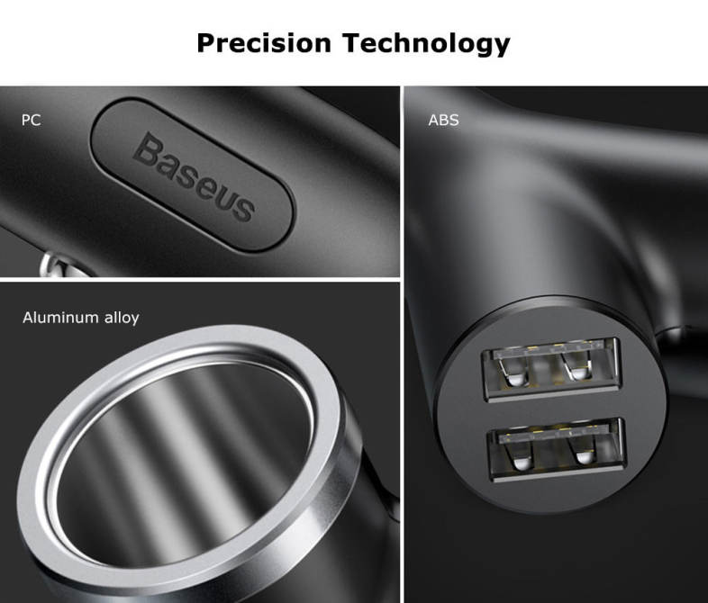 Baseus Y-shape Dual USB Car Charger with Cigarette Extended Port