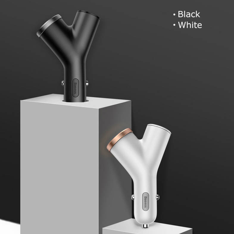 Baseus Y-shape Dual USB Car Charger with Cigarette Extended Port