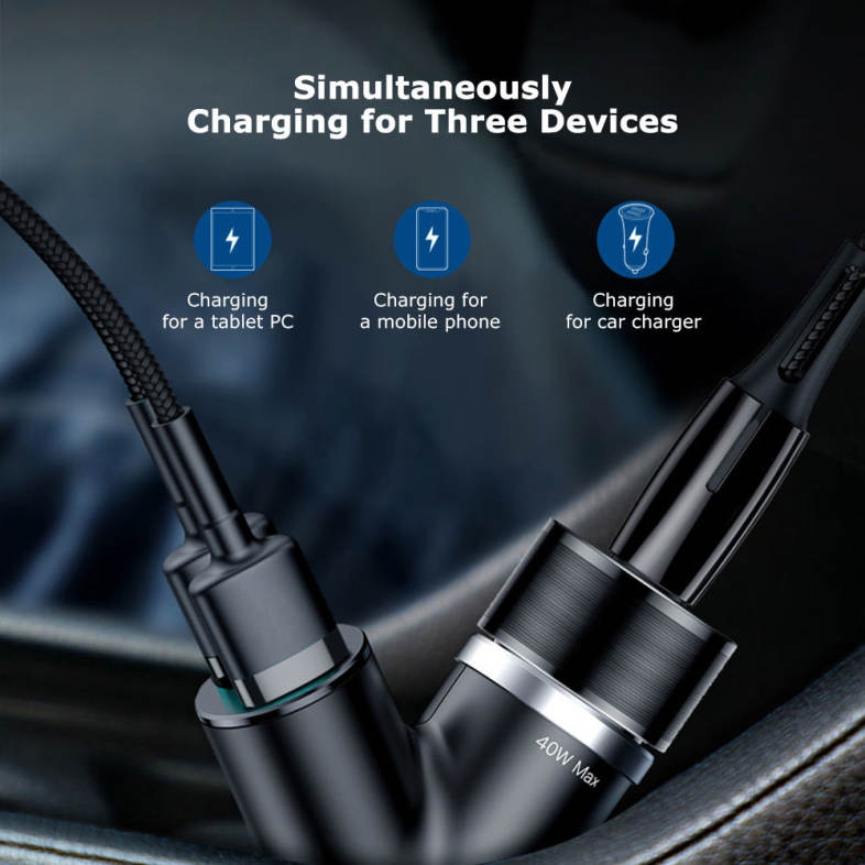Baseus Y-shape Dual USB Car Charger with Cigarette Extended Port