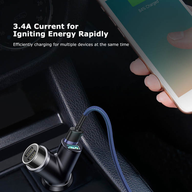 Baseus Y-shape Dual USB Car Charger with Cigarette Extended Port