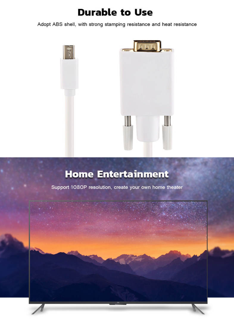 Mini DisplayPort to VGA Cable High Resolution Support 1920 x 1200