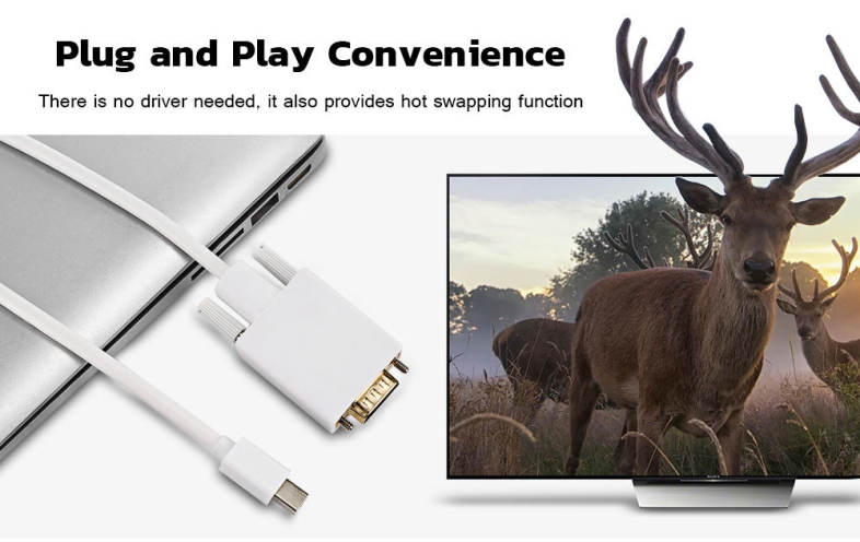Mini DisplayPort to VGA Cable High Resolution Support 1920 x 1200