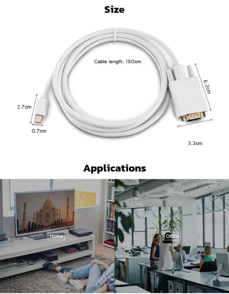 Mini DisplayPort to VGA Cable High Resolution Support 1920 x 1200