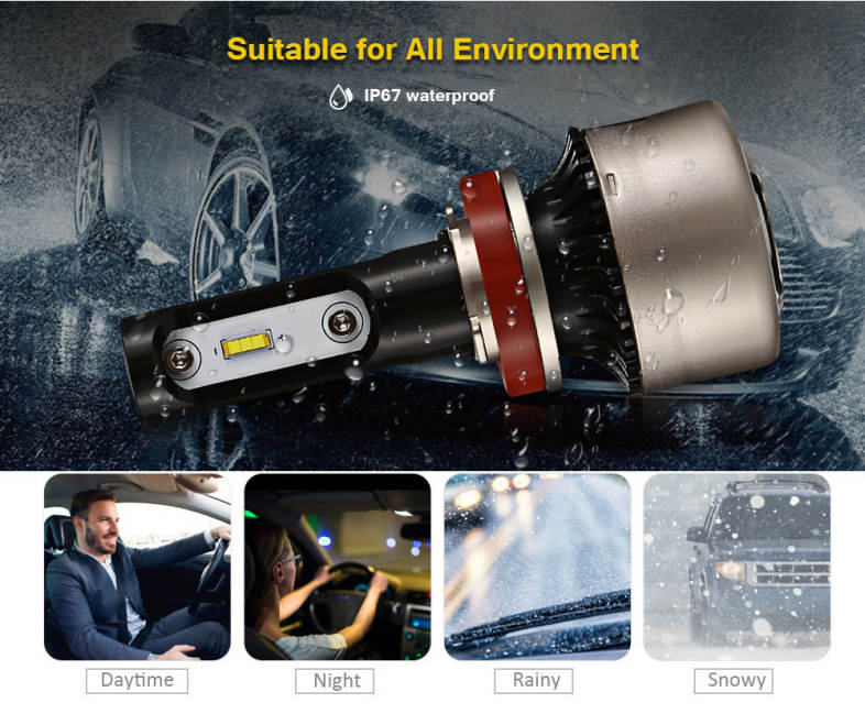 2PCS F5S 12V H8 / H9 / H11 Car SMD LED Headlight 6000lm 6500K Front Lamp