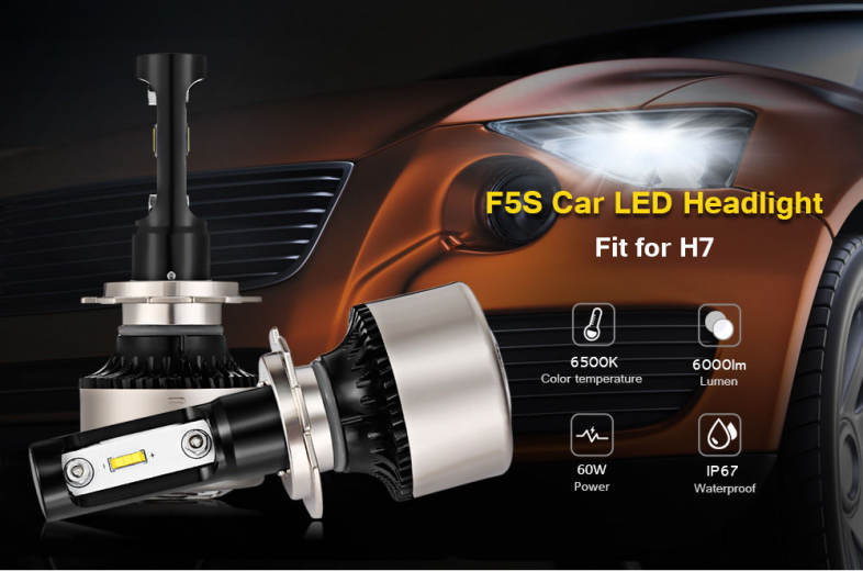 2PCS F5S 12V H7 Car SMD LED Headlight 6000lm 6500K Front Lamp