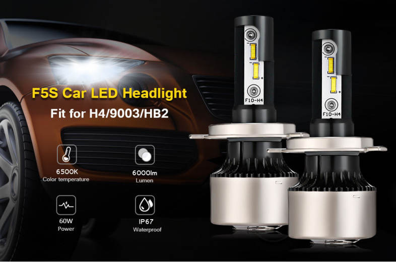 2PCS F5S 12V H4 / 9003 / HB2 Car SMD LED Headlight 6000lm 6500K Front Lamp