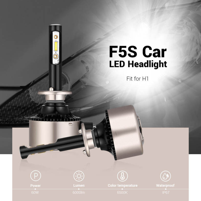 2PCS F5S 12V H1 Car SMD LED Headlight 6000lm 6500K Front Lamp