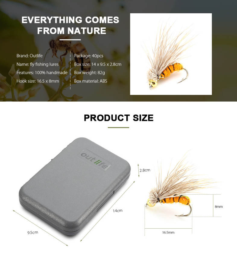 Outlife 27841 - A 40pcs Handmade Fly Fishing Insects Lures with Storage Box