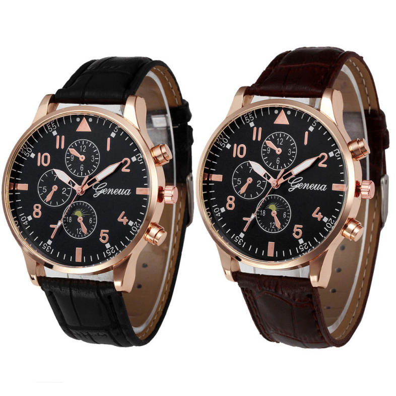 Leather Design Retro Leather Band Luxury Men Business Watch