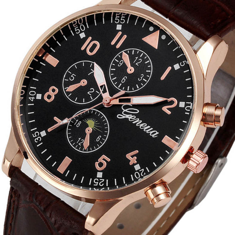 Leather Design Retro Leather Band Luxury Men Business Watch