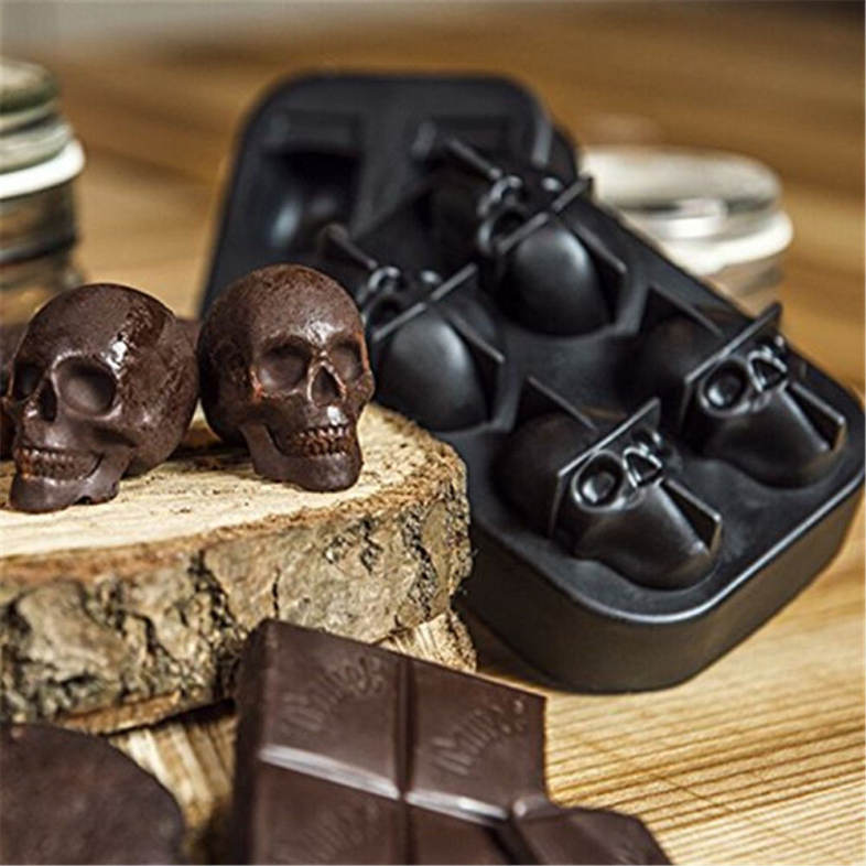 3D Skull Silicone Mold Cool Ice Cube Tray Maker Home Kitchen DIY Mould Tools