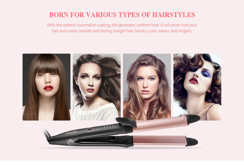Gustala EPS868 Professional Fast Heating 2-in-1 Hair Straightener Curler Work Dating Salon Styling Tool